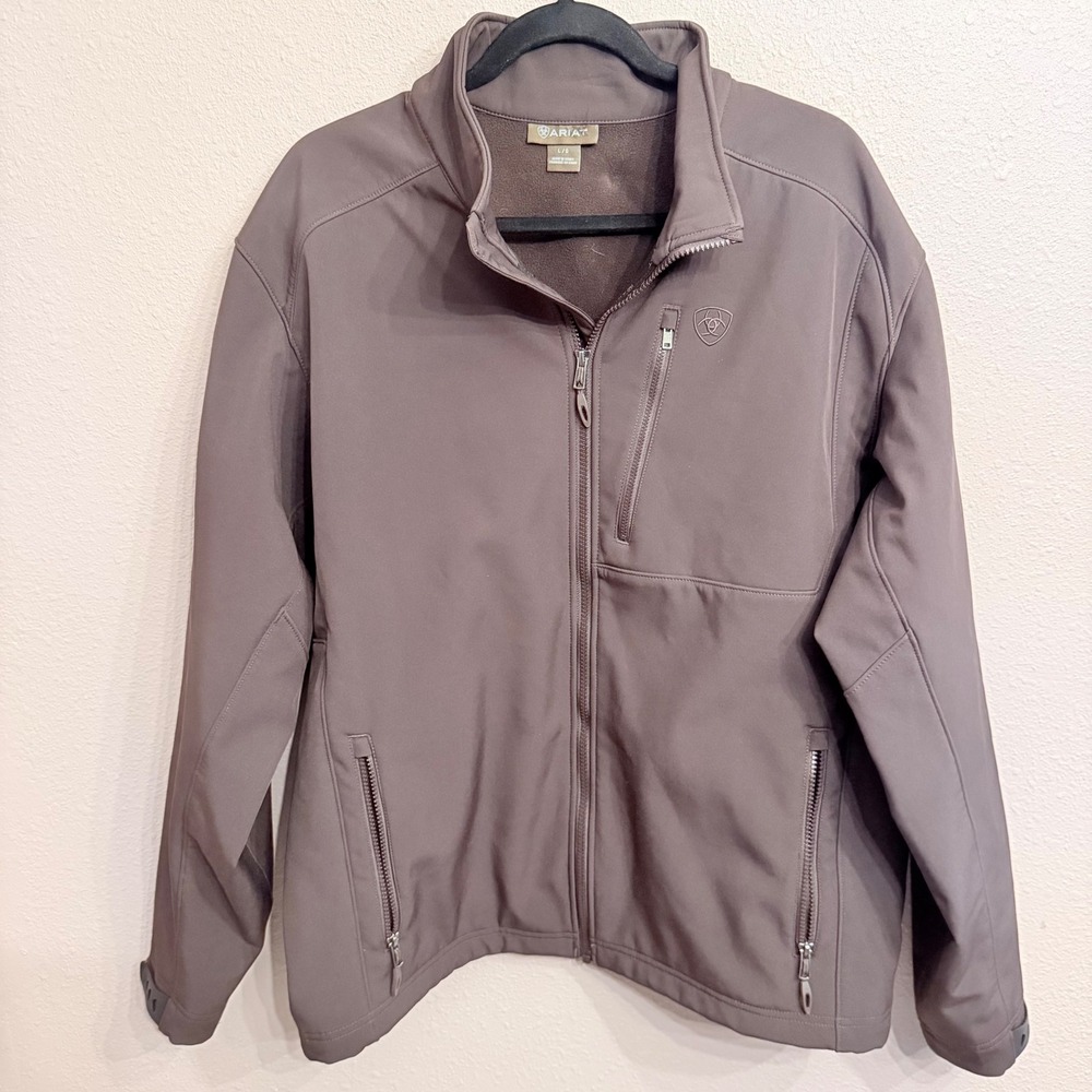 Ariat Mens Softshell Jacket Brown Large American Flag Wind Water Resistant Zip